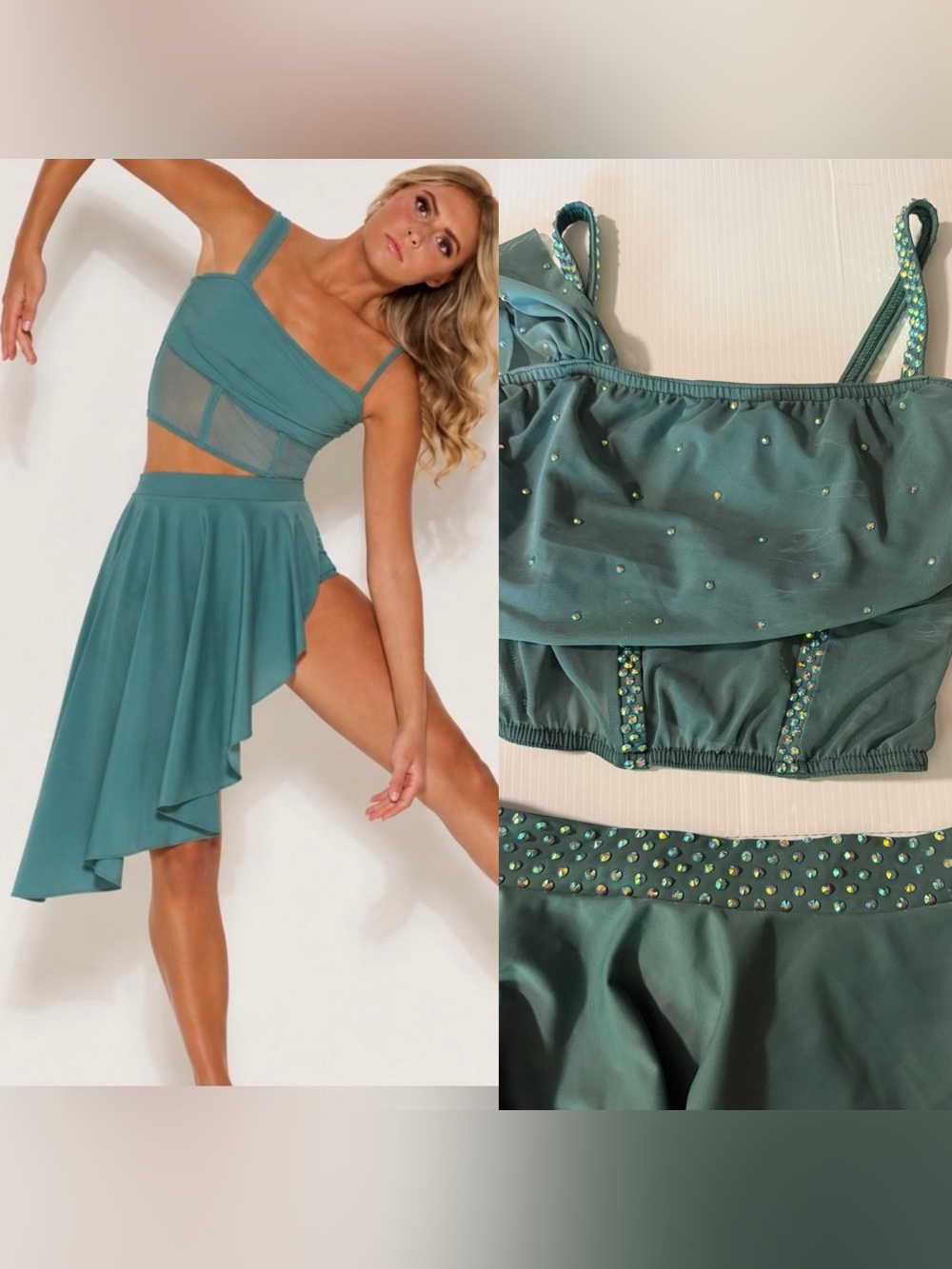 Kelle solo dance costume sage green corset 2 piece skirt 2981 4460 SA-Small adul